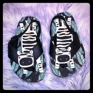 Toddler zebra thong sandals with backstrap